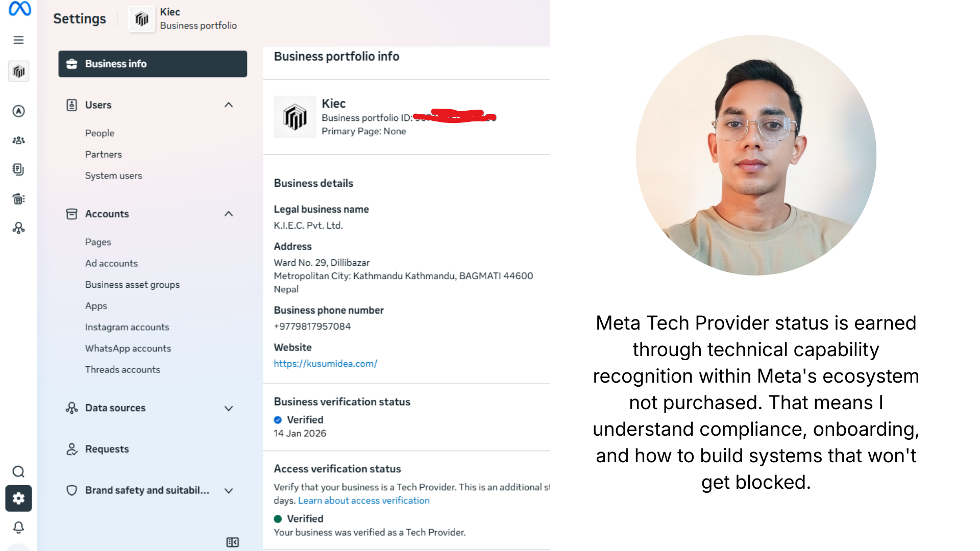 Meta Tech Provider Verification Screenshot